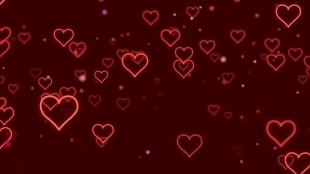 Loop video. Abstract red hearts on dark background. Concept: valentine's day, anniversary, mother's day, marriage, invitation e-card. Seamless loop 4k video. 