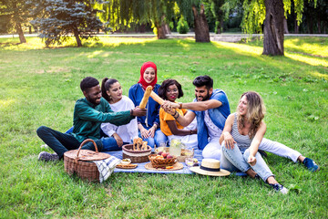 Best friends are on picnic in the park.