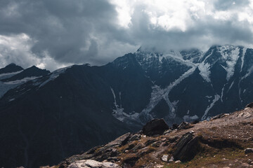 seven glacier under the clouds, view from mount Cheget