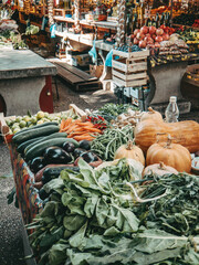 fresh vegetables selling at the sunny food market in the streets of trogir in croatia during summer vacation