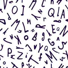 Monochrome hand drawn font seamless pattern. Vector child repeated background for wallpaper, notebook covering, greeting card, backpack textile. EPS10
