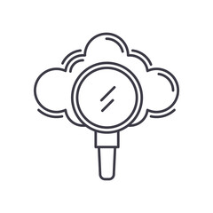 Cloud search technology icon, linear isolated illustration, thin line vector, web design sign, outline concept symbol with editable stroke on white background.