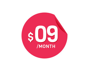 $9 Dollar Month. 9 USD Monthly sticker