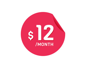 $12 Dollar Month. 12 USD Monthly sticker