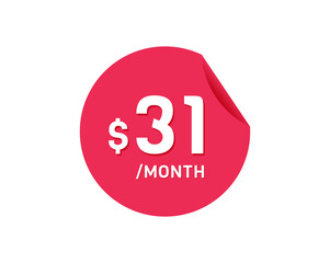 $31 Dollar Month. 31 USD Monthly sticker