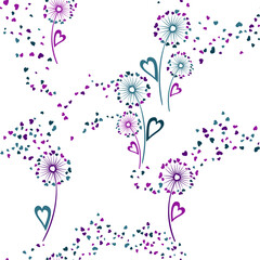 Dandelion flowers cute vector seamless pattern.