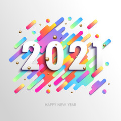 Creative happy new year 2021 card on modern dynamic background. Vector