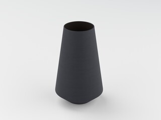 Black flower vase on a white background. 3D modeling and visualization of the vase. 3D rendering