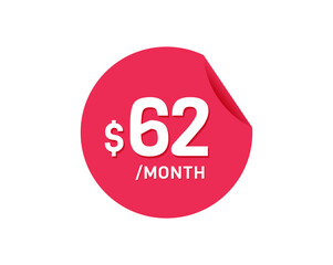 $62 Dollar Month. 62 USD Monthly sticker