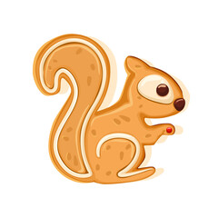   cute gingerbread squirrel for christmas. Isolated over white background. Vector illustration.
