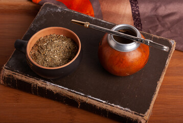 Mate tea. On a gray background.