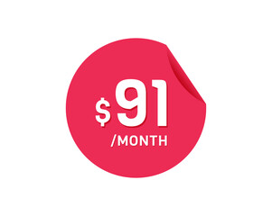 $91 Dollar Month. 91 USD Monthly sticker