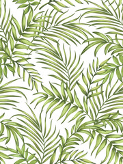 Modèle vectoriel de jungle avec des feuilles tropicales. Impression d& 39 été à la mode. Arrière-plan transparent exotique.