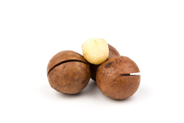 macadam nuts with clipping path on a white isolated background