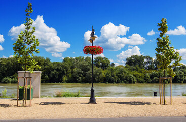 Embankment of Szentendre in sunny summer day. Szentendre is the  riverside-town right next to the Danube River north to Budapest, Hungary. 