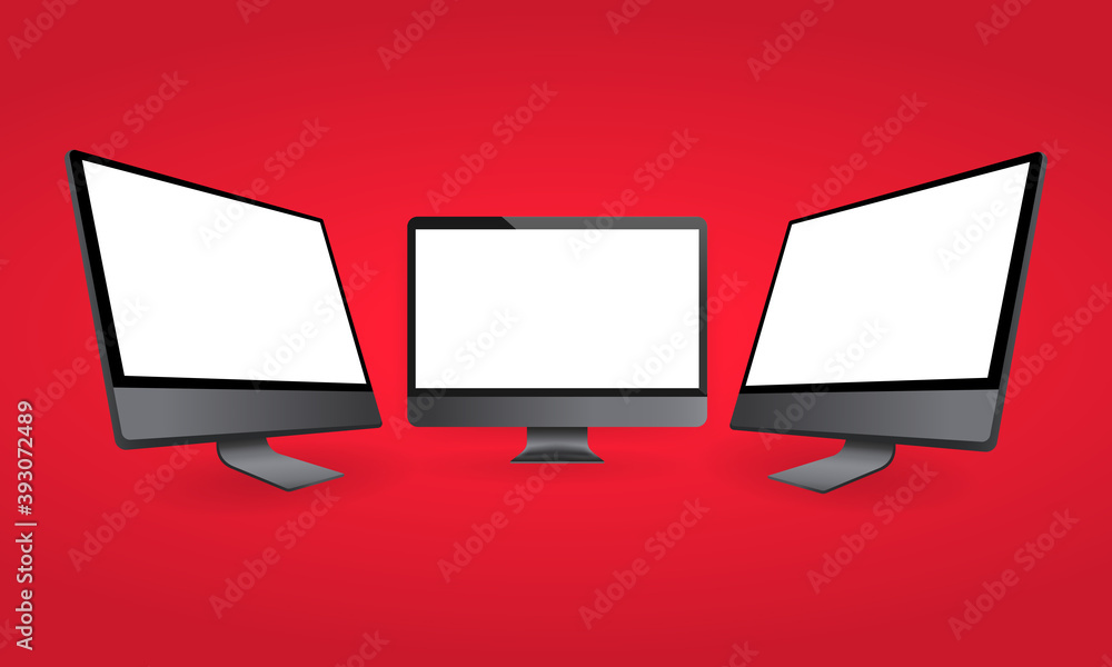 Aufkleber realistic computer monitor in front and side view. metal desktop mockup with white screen. template 