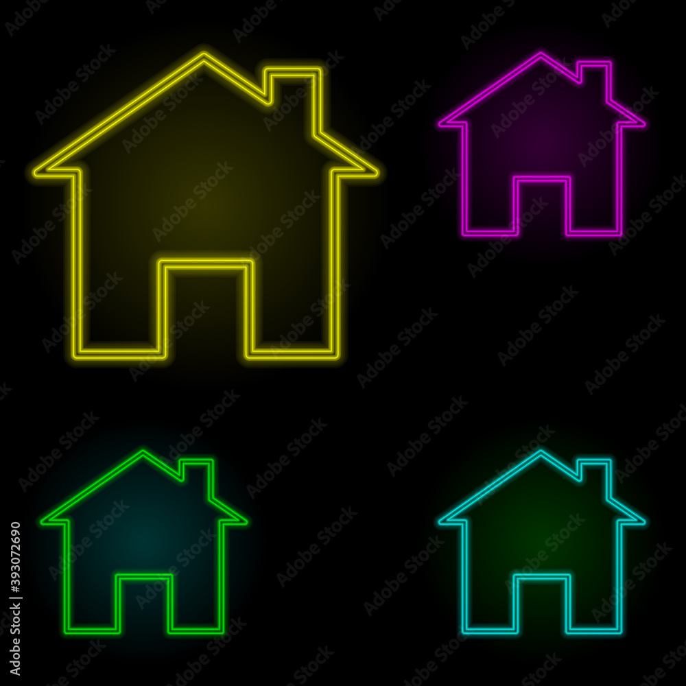 Poster house neon color set icon. simple thin line, outline vector of building landmarks icons for ui and u