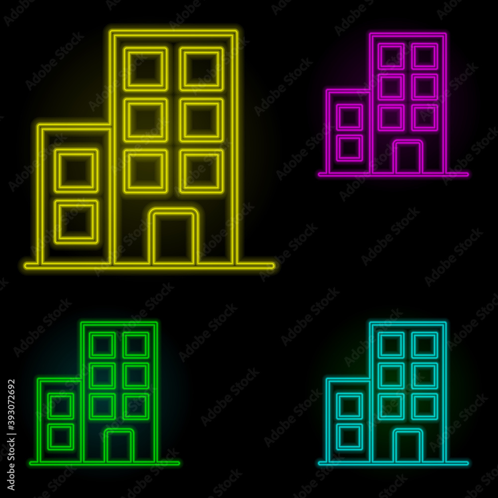 Poster building neon color set icon. simple thin line, outline vector of building landmarks icons for ui an