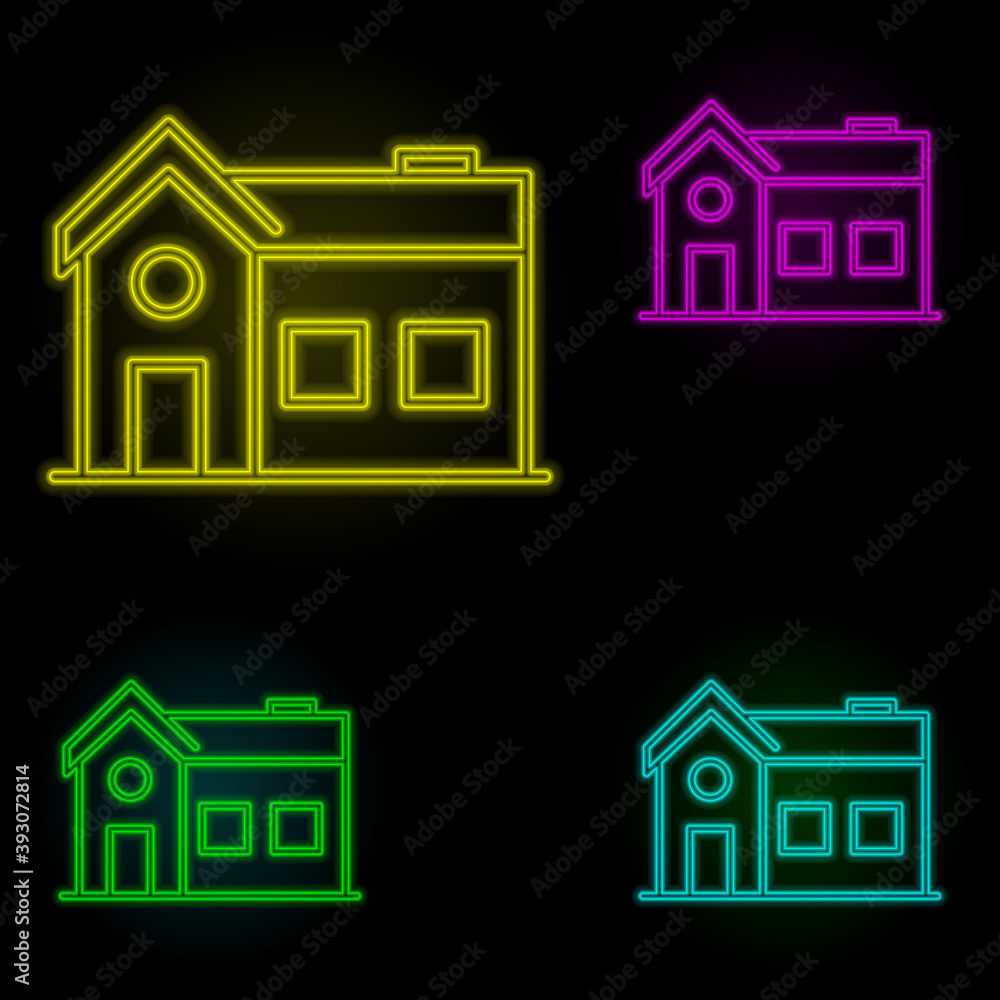 Poster house neon color set icon. simple thin line, outline vector of building landmarks icons for ui and u