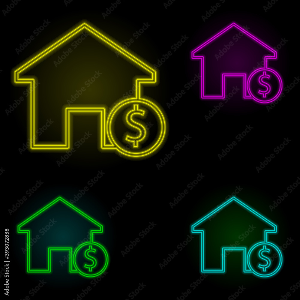 Poster house price neon color set icon. simple thin line, outline vector of building landmarks icons for ui