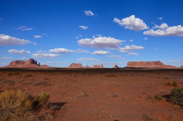 Monument Valley at the horizon, evening, September, Utah, Arizona, buttes, Colorado Plateau,