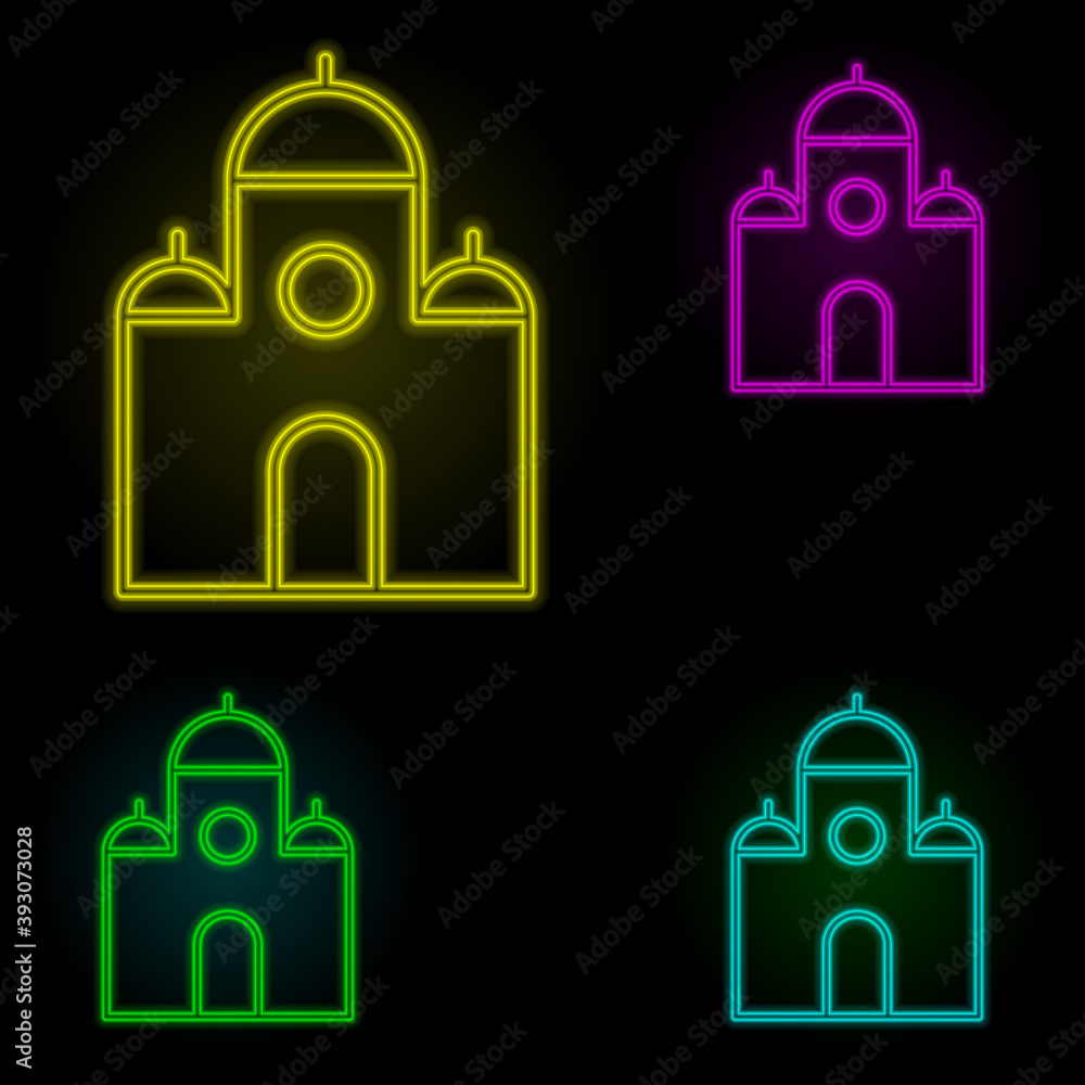 Poster mosque neon color set icon. simple thin line, outline vector of building landmarks icons for ui and 