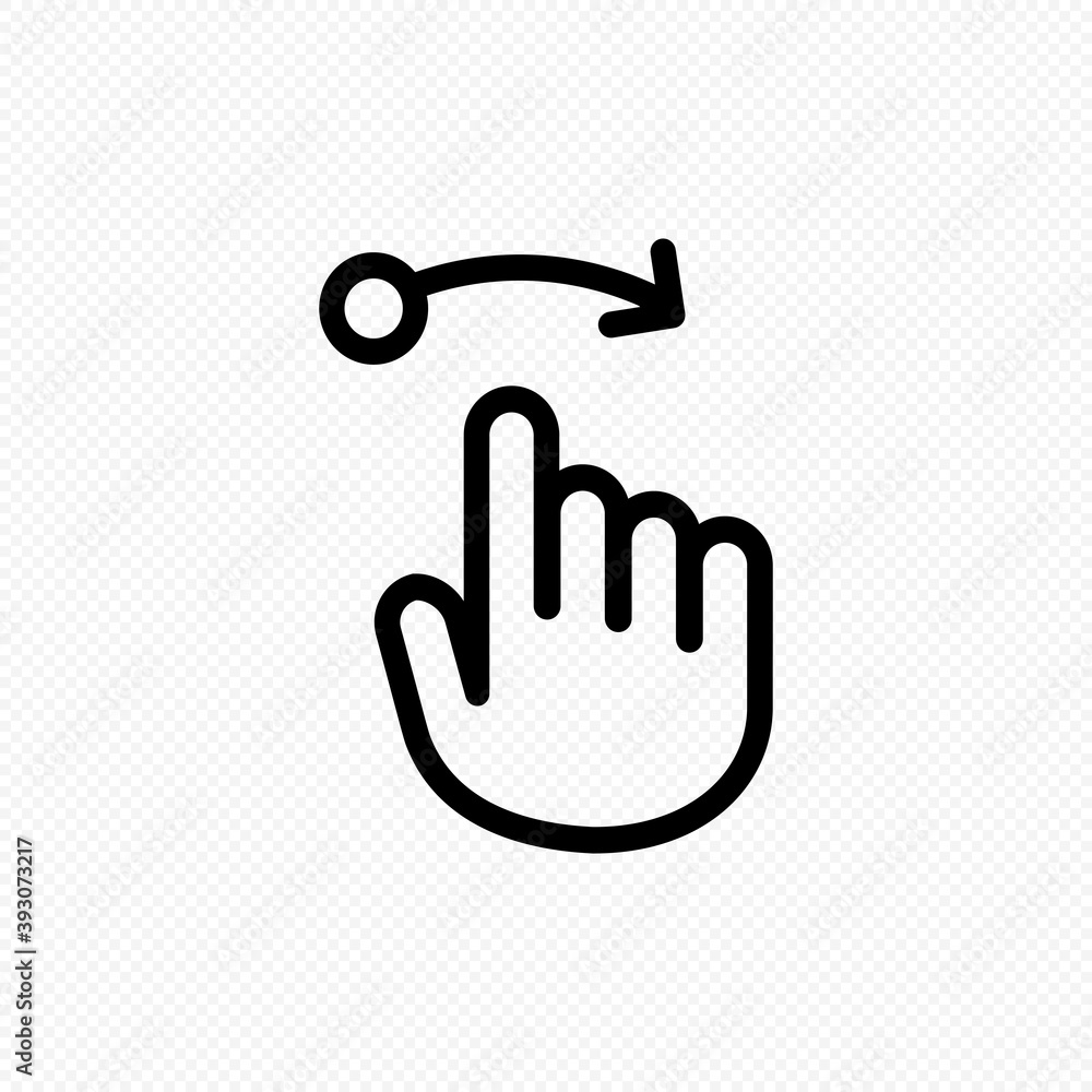 Poster hand cursor touch screen gestures icon. swipe to right icon. vector on isolated transparent backgrou
