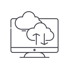 Cloud information icon, linear isolated illustration, thin line vector, web design sign, outline concept symbol with editable stroke on white background.