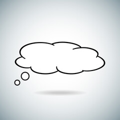 Think bubble isolated on gray background. Trendy think bubble in flat style. Modern template for social network and label. Creative thought balloon. Cloud line art, vector illustration