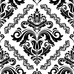 Classic seamless pattern. Damask orient ornament. Classic vintage black and white background. Orient ornament for fabric, wallpaper and packaging