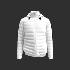 Men's warm sport puffer jacket isolated over grey background, jacket design presentation. 3d rendering, 3d illustration © Febriana