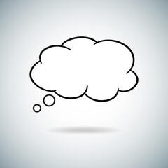 Think bubble isolated on gray background. Trendy think bubble in flat style. Modern template for social network and label. Creative thought balloon. Cloud line art, vector illustration