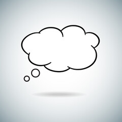 Think bubble isolated on gray background. Trendy think bubble in flat style. Modern template for social network and label. Creative thought balloon. Cloud line art, vector illustration