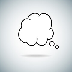 Think bubble isolated on gray background. Trendy think bubble in flat style. Modern template for social network and label. Creative thought balloon. Cloud line art, vector illustration