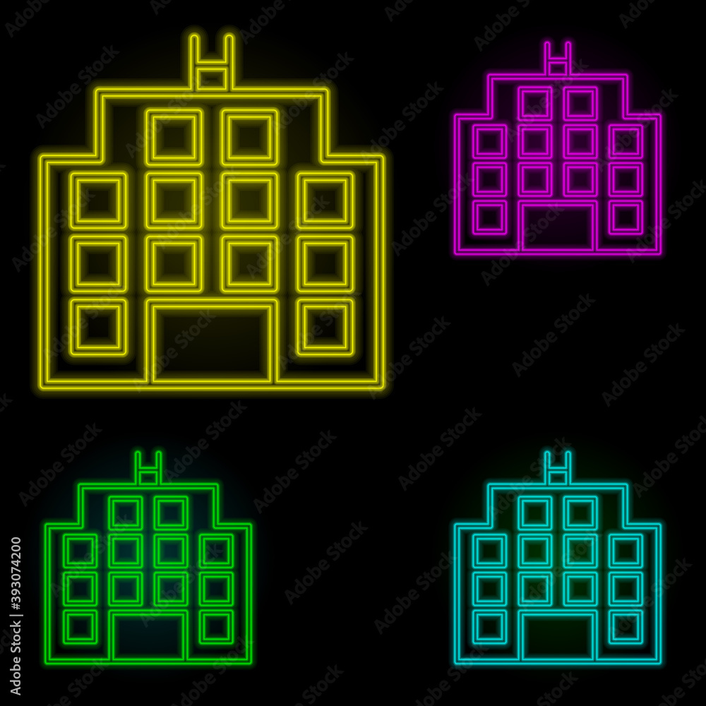 Poster house neon color set icon. simple thin line, outline vector of building landmarks icons for ui and u