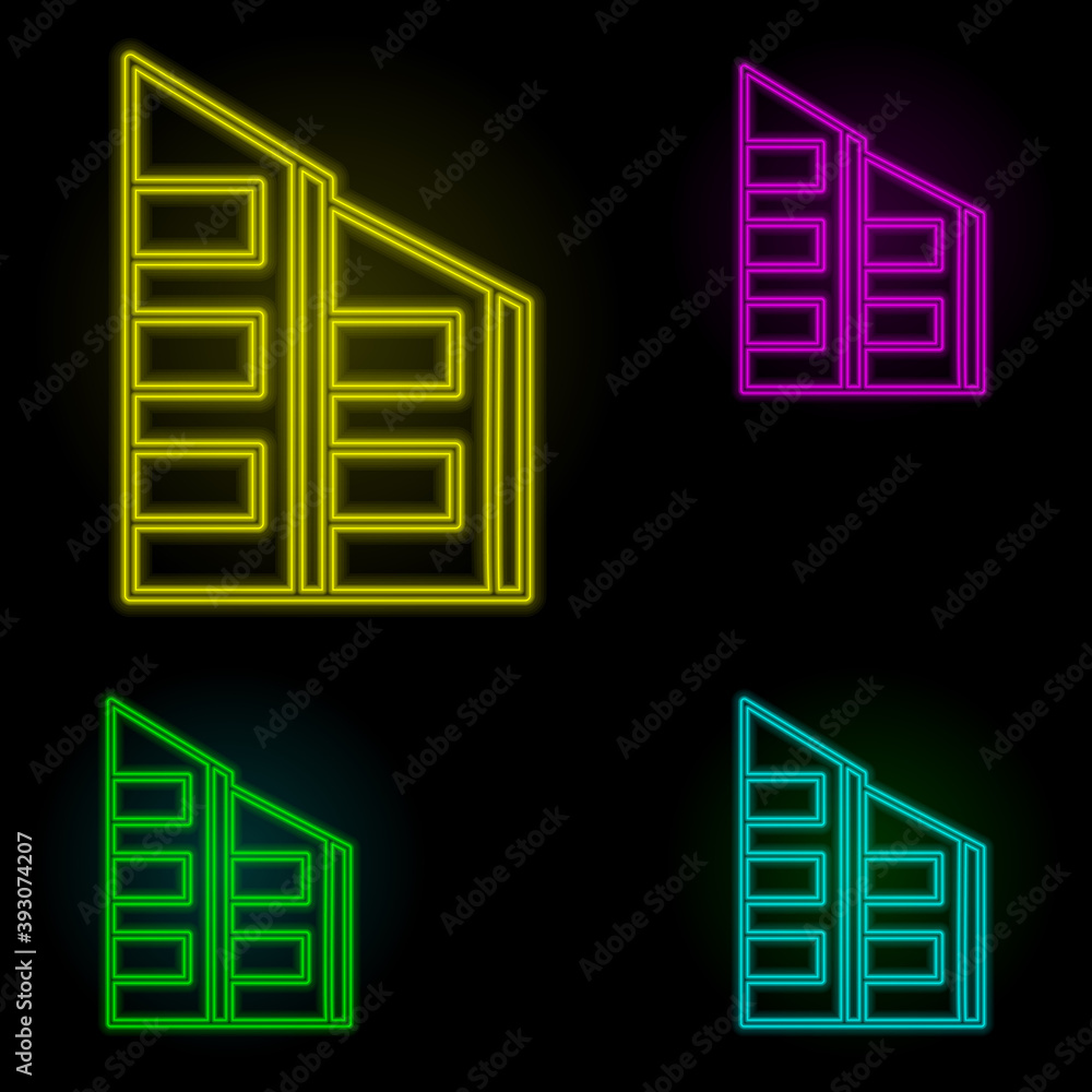 Poster office building neon color set icon. simple thin line, outline vector of building landmarks icons fo