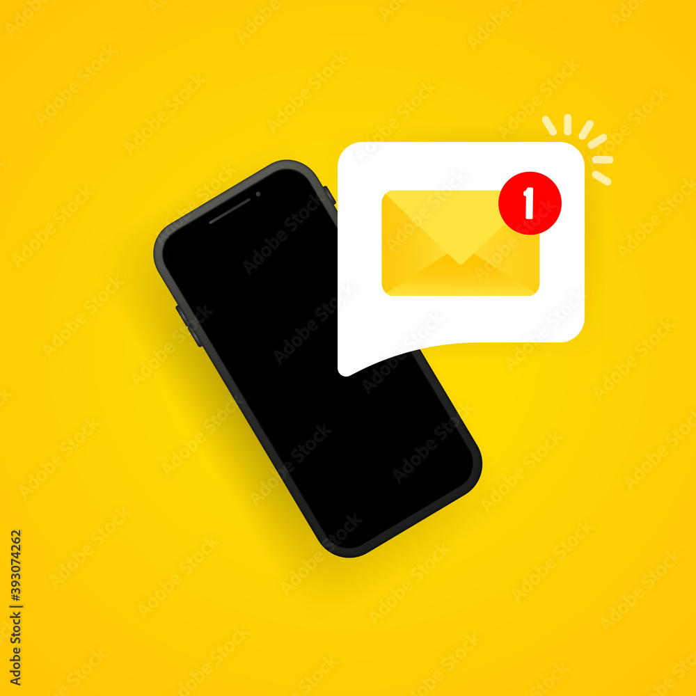Poster new incoming messages with notification on smartphone illustration. envelope with incoming message. 