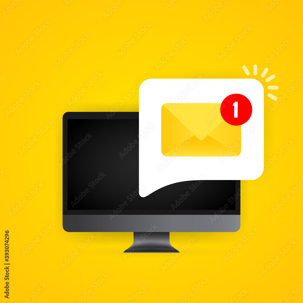 Poster new incoming messages with notification computer screen illustration. envelope with incoming message
