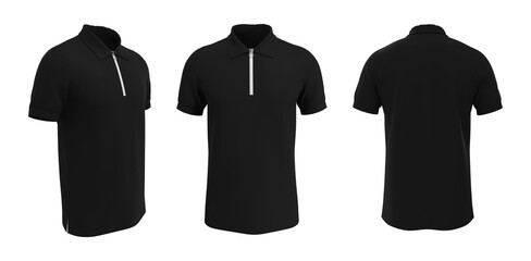 Blank collared shirt mockup, front, side and back views, tee design presentation for print, 3d rendering, 3d illustration © Febriana