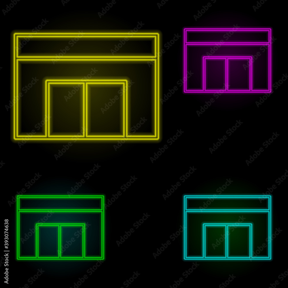 Poster shop neon color set icon. simple thin line, outline vector of building landmarks icons for ui and ux