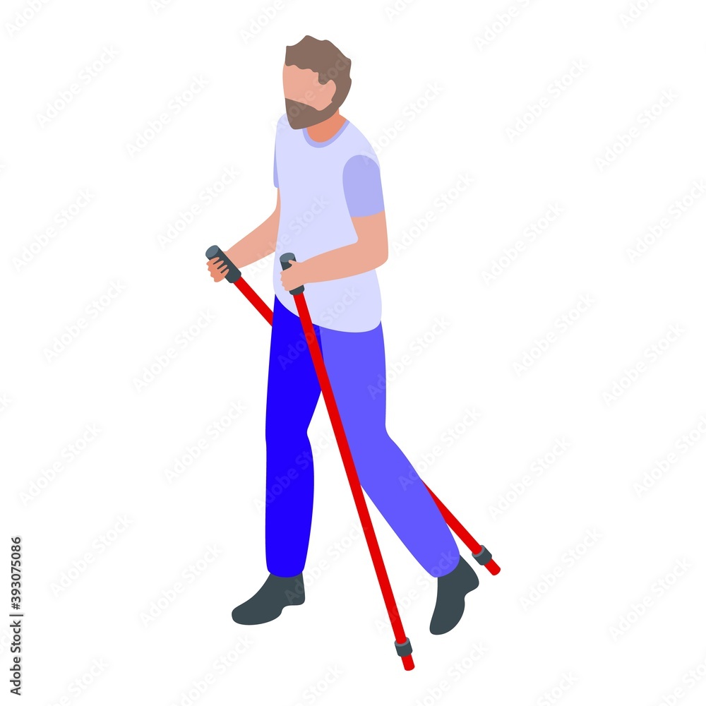 Poster man nordic walking icon. isometric of man nordic walking vector icon for web design isolated on whit