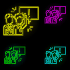 Corporate and business, business man, protest, team, teamwork neon color set icon. Simple thin line, outline vector of corporate and business icons for ui and ux, website or mobile application