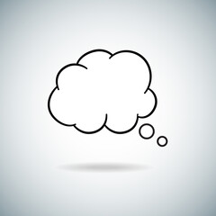 Think bubble isolated on gray background. Trendy think bubble in flat style. Modern template for social network and label. Creative thought balloon. Cloud line art, vector illustration