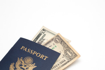 USA passport and US Dollar Banknotes currency