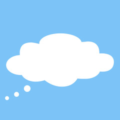 White think bubble isolated on blue background. Trendy flat think bubble in flat style. Modern template for social network and label. Creative thought balloon. Cloud flat design, vector illustration