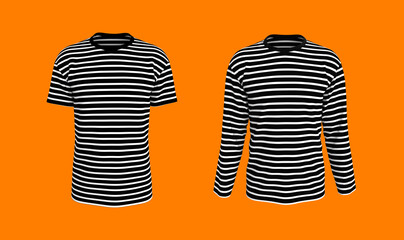 men's striped t-shirt mockup in front view, design presentation for print, 3d illustration, 3d rendering