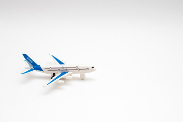 Toy airplane model on white background