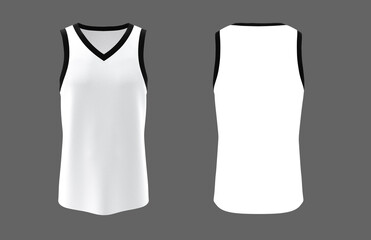Blank  v-neck sleeveless t-shirt mockup in front and back views, design presentation for print, 3d illustration, 3d rendering
