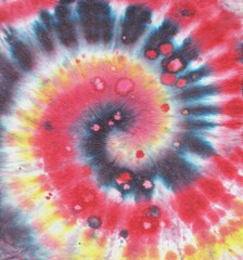 Red Tye Dye Swirl. Fashion Batik Texture. Red 