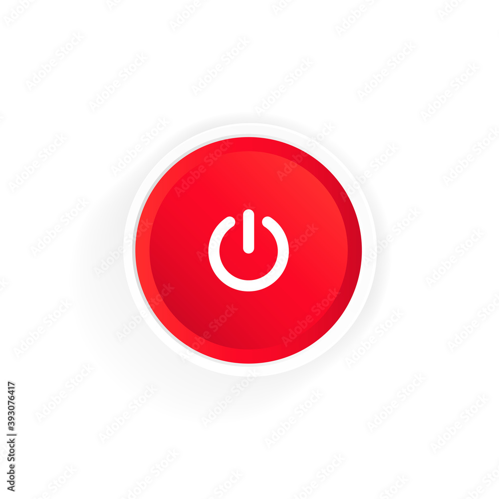 Poster power on button icon. red button power. push-button power of. vector illustration